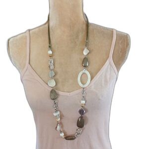 Chico's Natural style boho-chic 34" necklace with faux shell stone-look beads